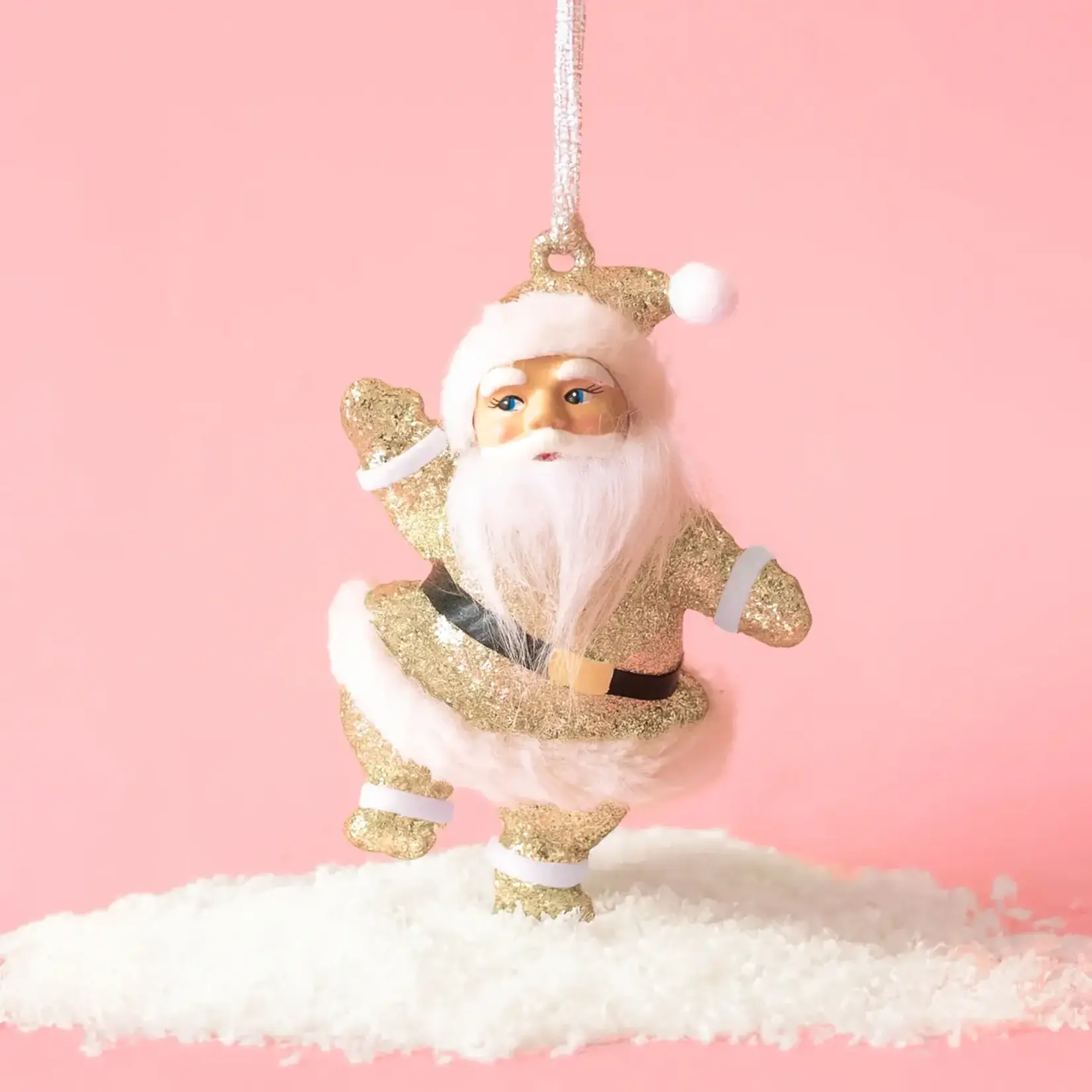 Sunshine Studios Dancing Santa Ornament-Gold Sparkle