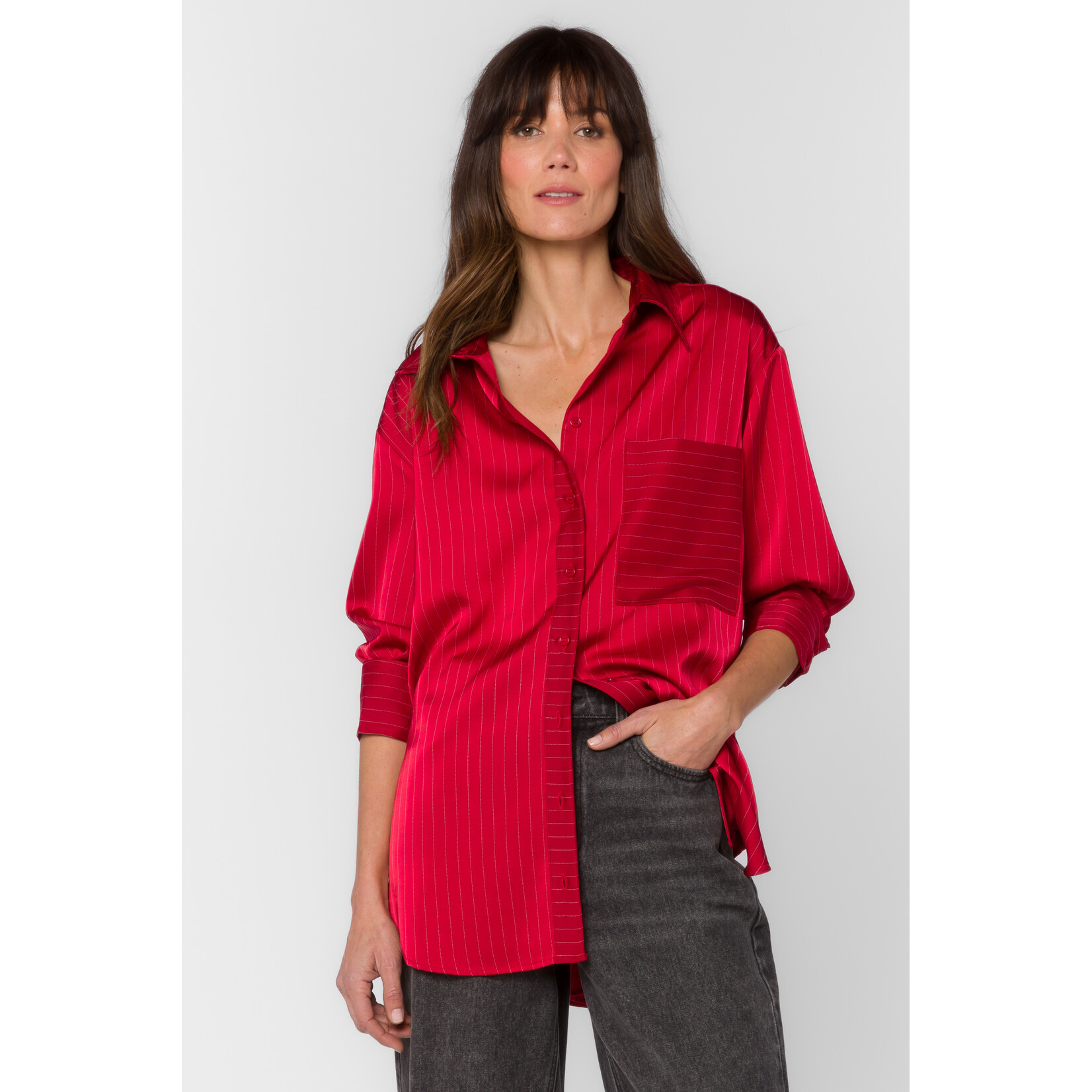 Velvet Heart SUTTON Top-Red Pinstripe