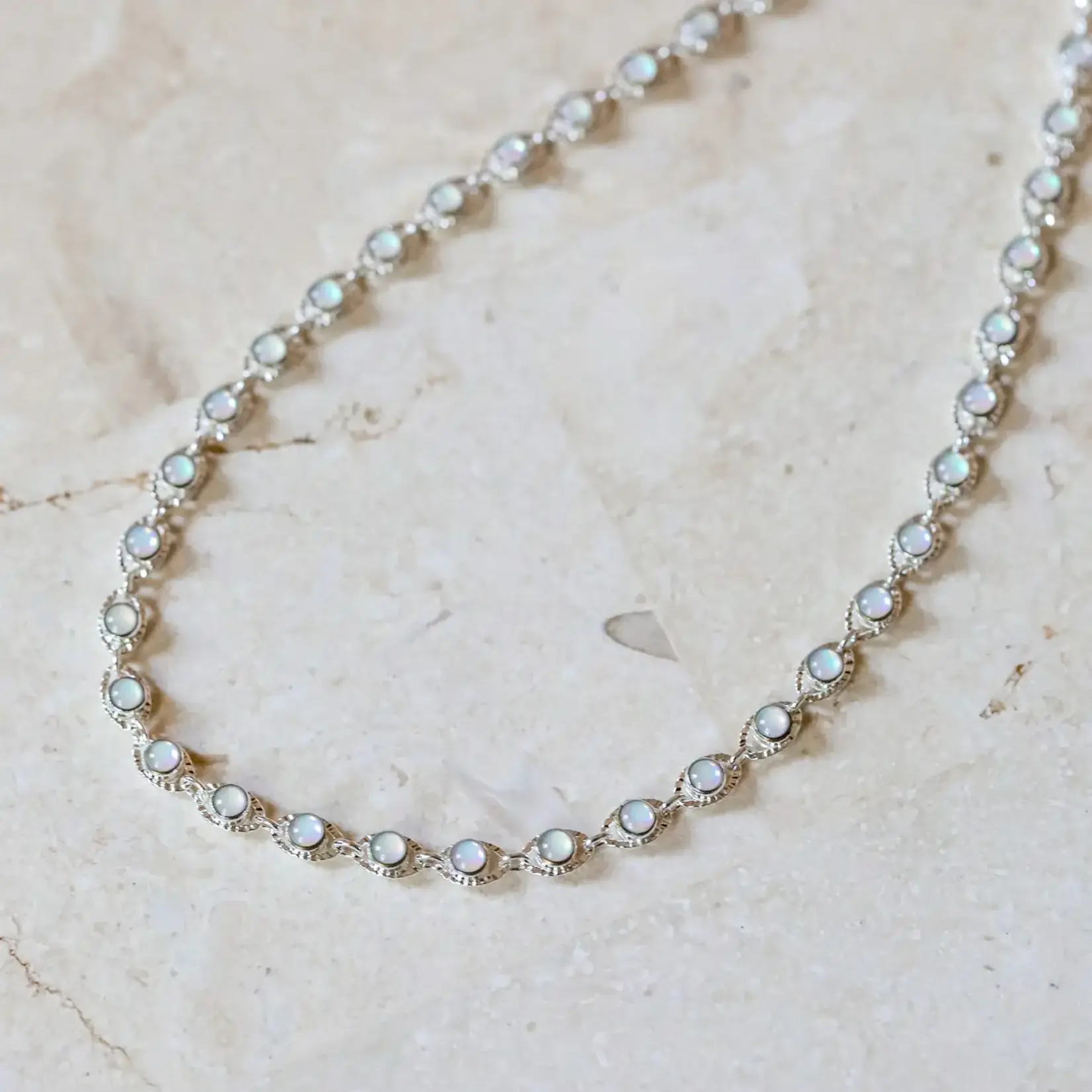 The Gilded Witch Glass Opal Chain Necklace - Silver