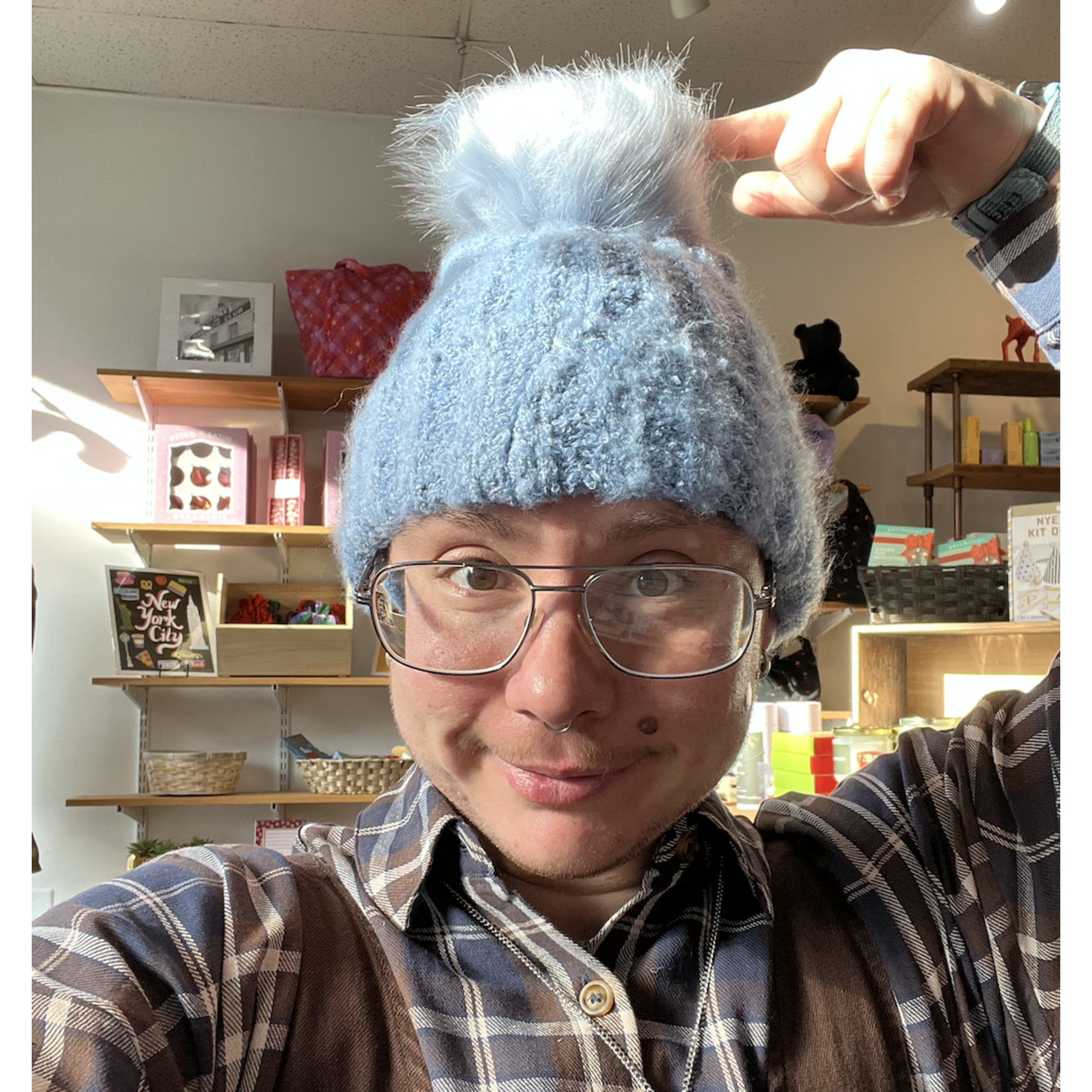 David & Young Boucle Knit Beanie-Denim Blue