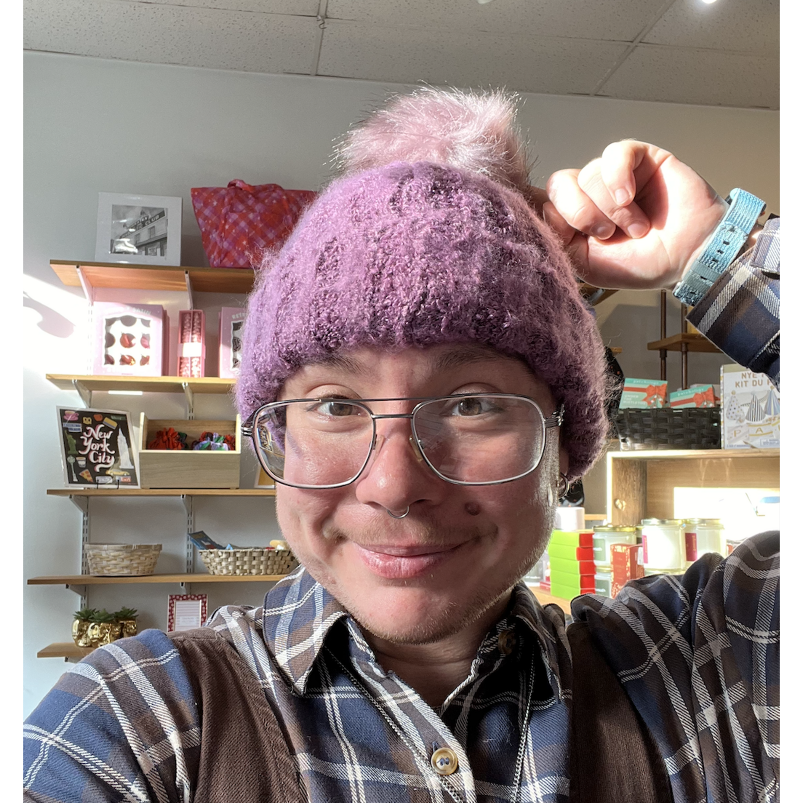 David & Young Boucle Knit Beanie-Purple