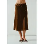 Aaron & Amber A LINE SATIN MIDI SKIRT-BROWN