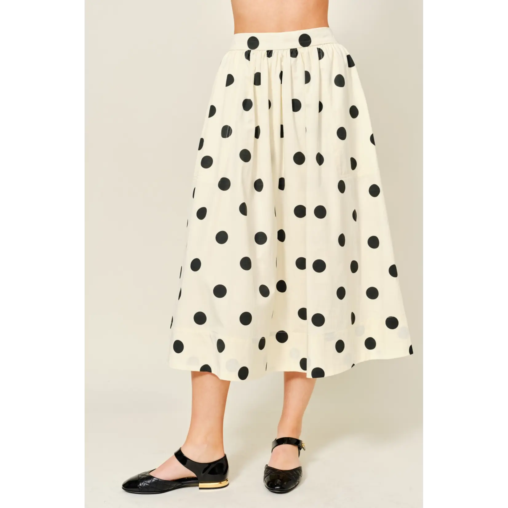 Aaron & Amber DOT PRINT MIDI FULL SKIRTS-CREAM