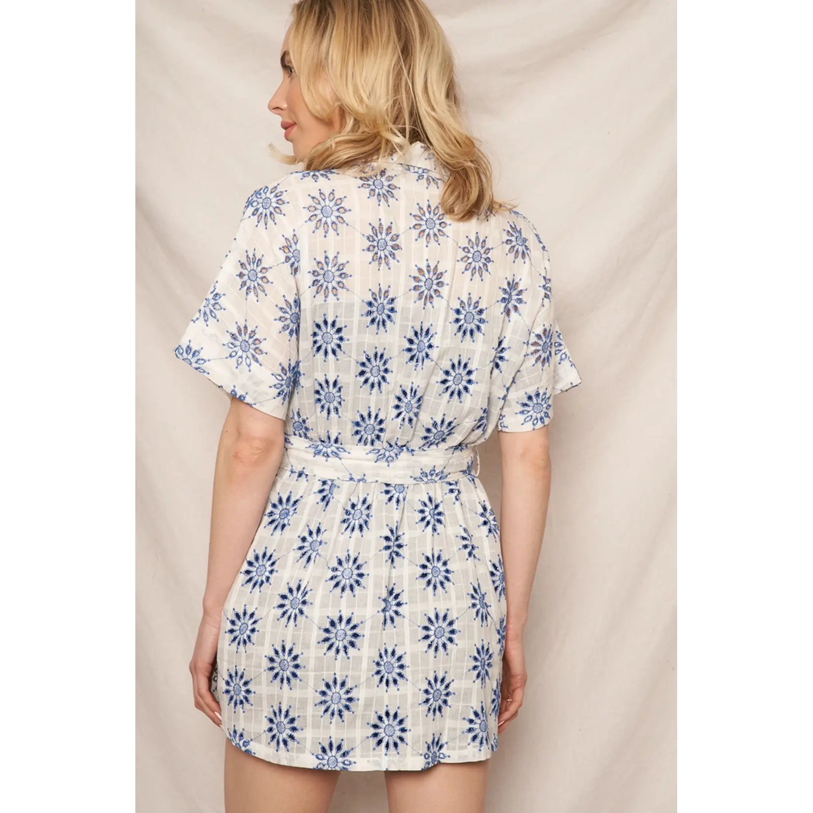 En Creme Eyelet Embroidered Mini Shirt Dress