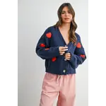 En Creme Heart Cropped Cardigan-Navy