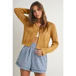 Buttermelon Knitted Tie-Front Cardigan-Mustard