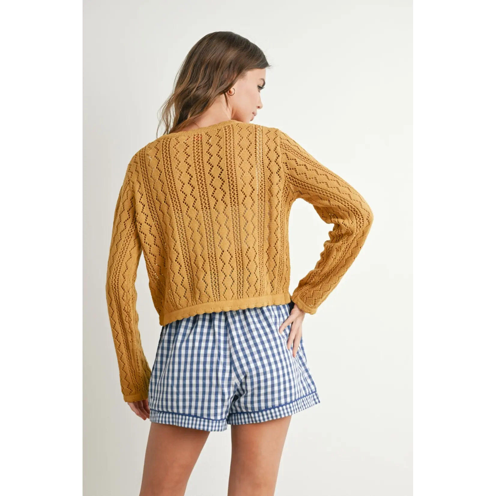 Buttermelon Knitted Tie-Front Cardigan-Mustard