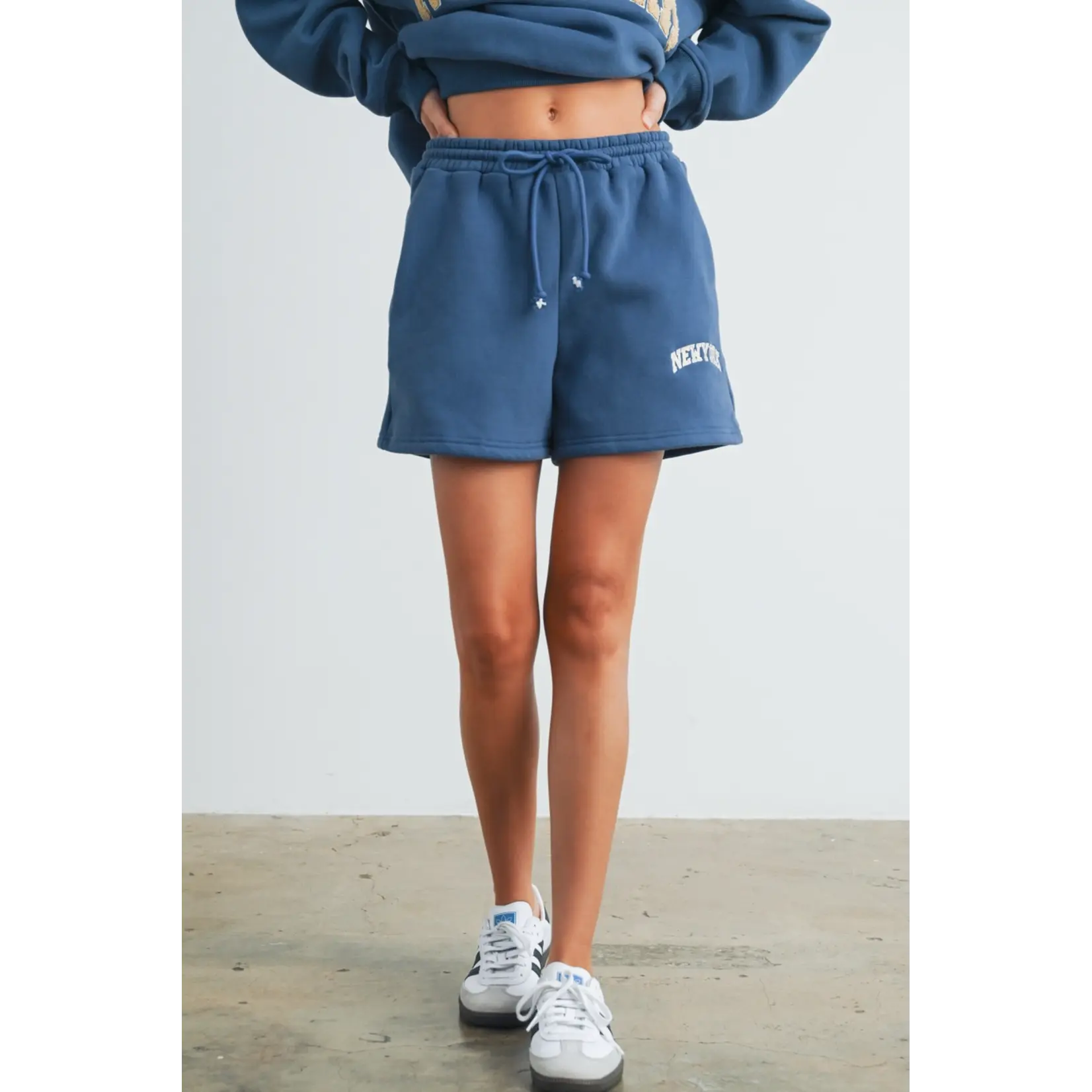 Buttermelon New York Embroidered Sweat Shorts-Navy