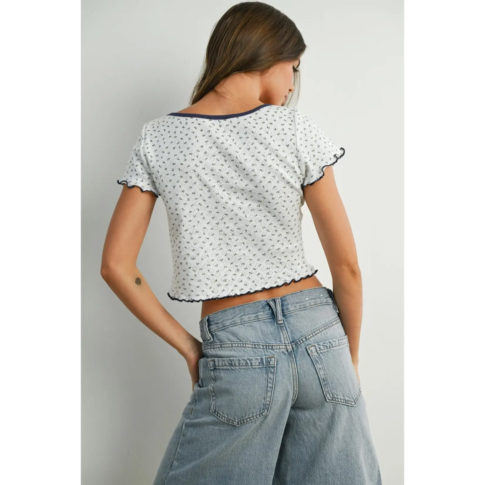 Buttermelon Dainty Floral Ruffle Crop To-Ivory