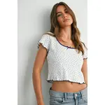 Buttermelon Dainty Floral Ruffle Crop To-Ivory