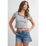 Buttermelon Dainty Floral Ruffle Crop Top-Grey