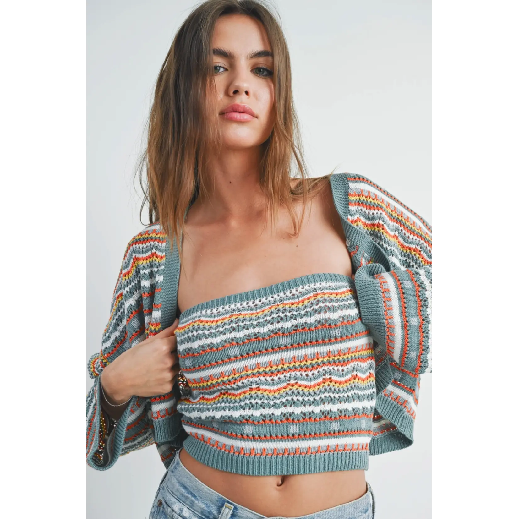 Buttermelon Striped and Geo Pattern Tube Sweater Set