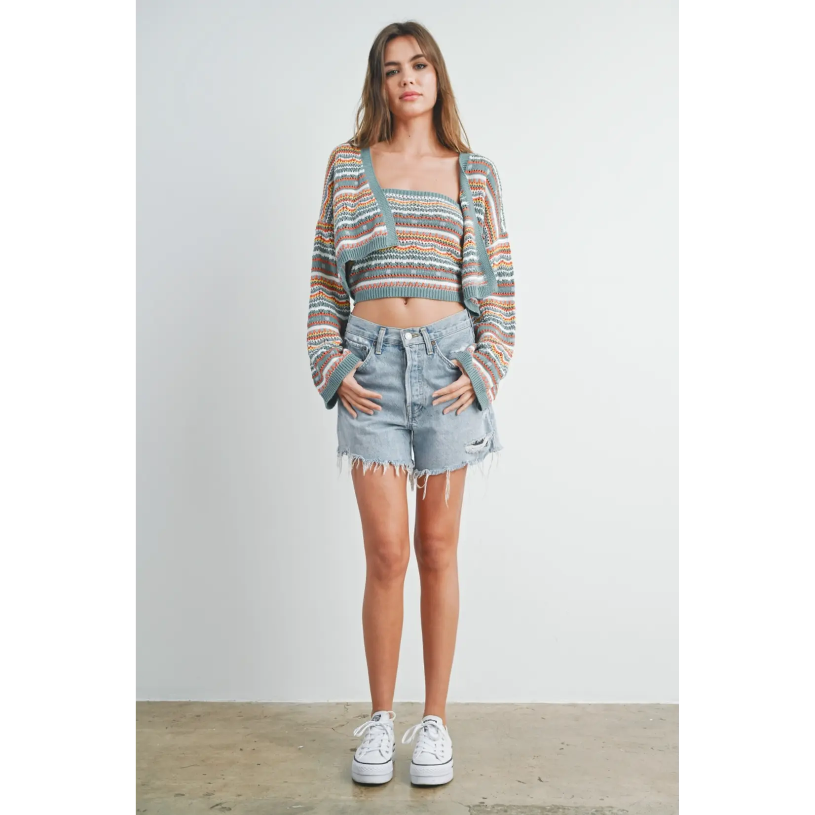 Buttermelon Striped and Geo Pattern Tube Sweater Set