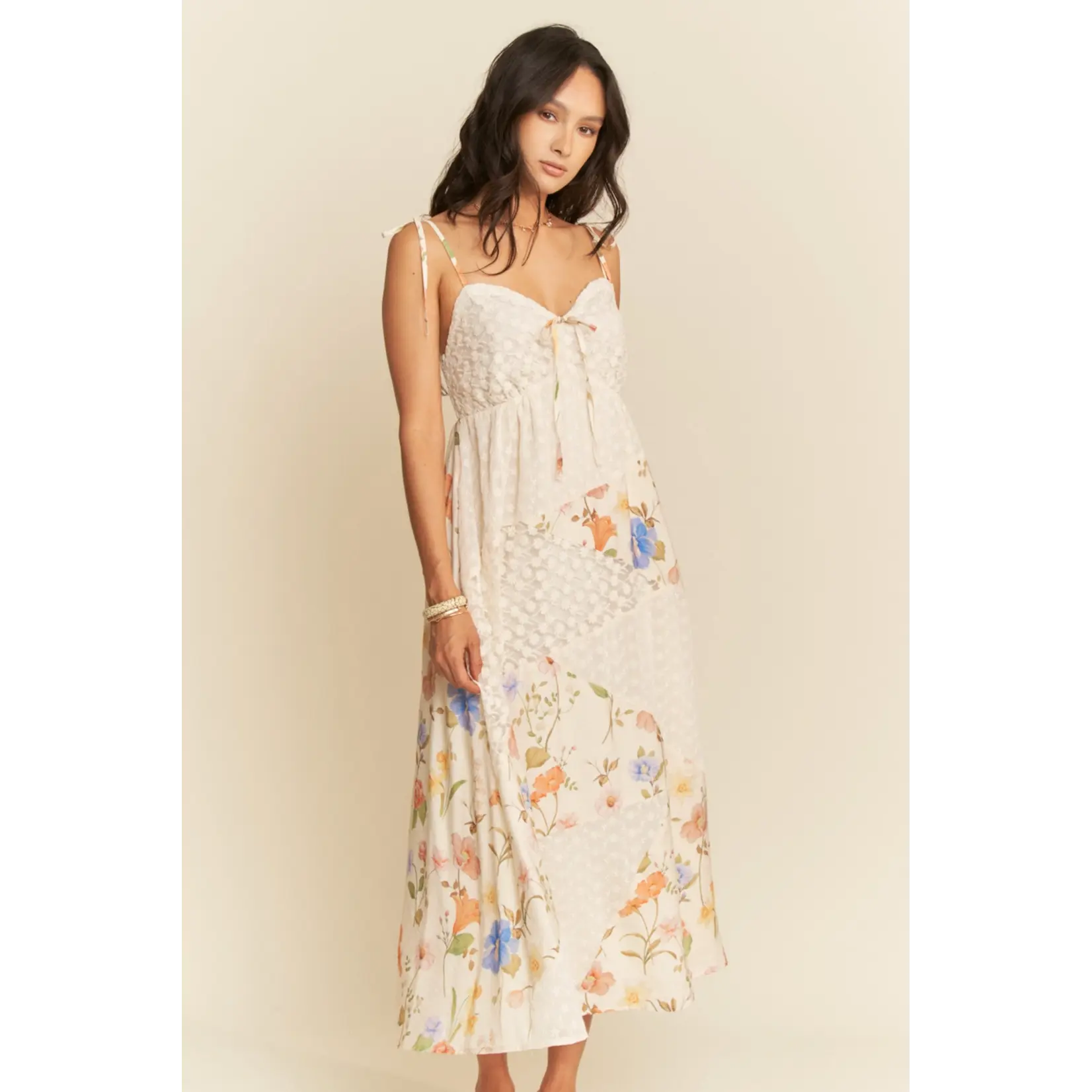 Davi & Dani FLORAL LACE MAXI SLIP DRESS-IVORY