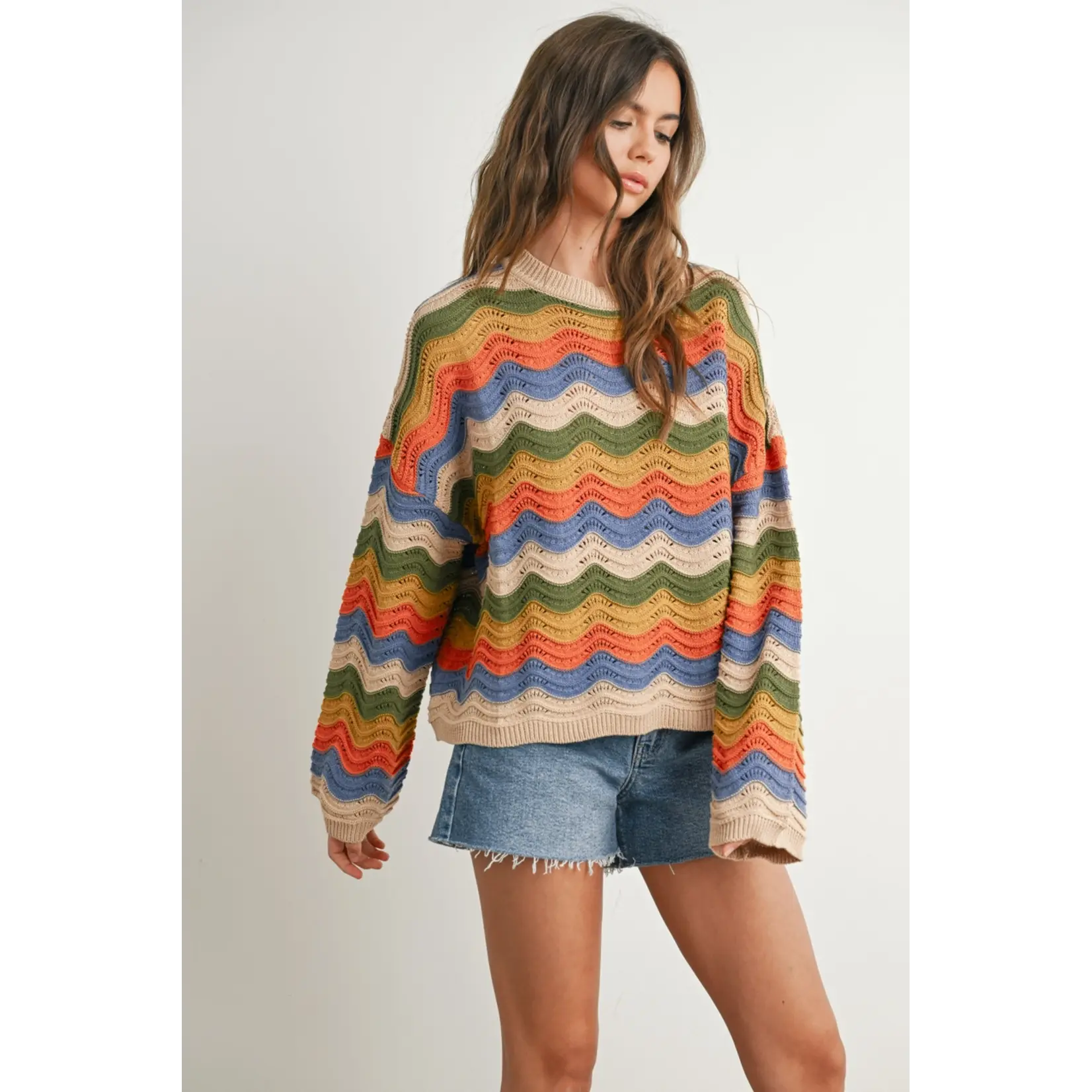 Buttermelon Color Block Sweater-Taupe