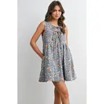 Buttermelon Floral Tie Babydoll Dress - DENIM MULTI
