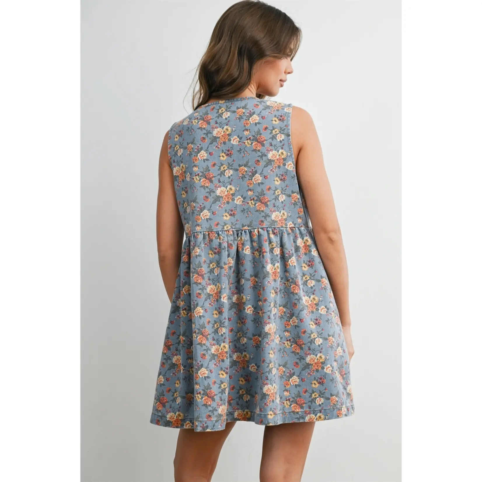 Buttermelon Floral Tie Babydoll Dress - DENIM MULTI
