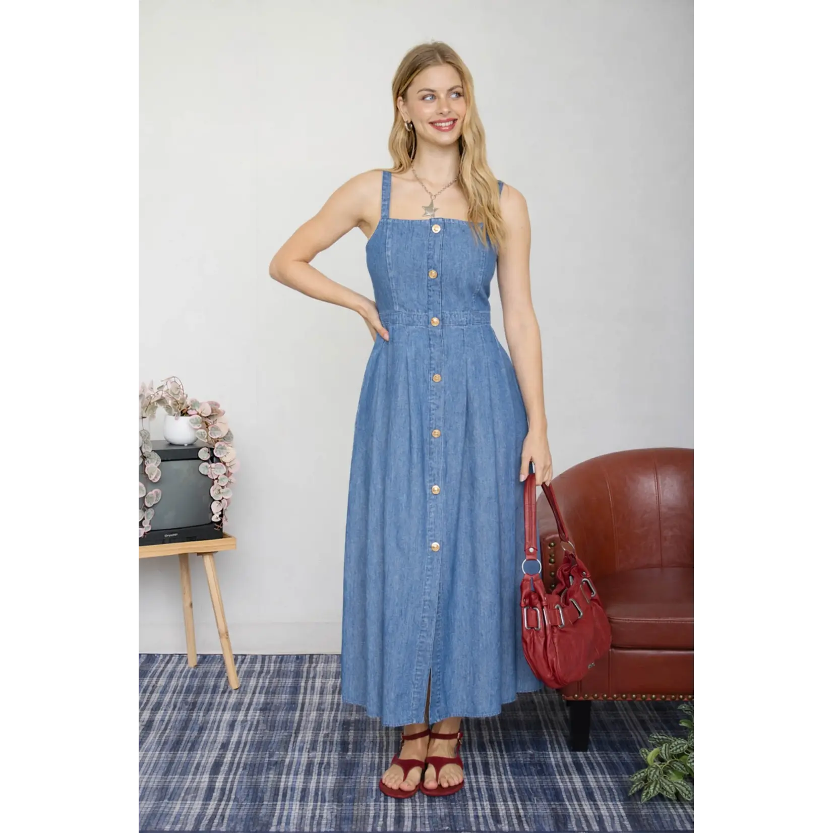 Blu Pepper Button Down Midi-Lt Denim