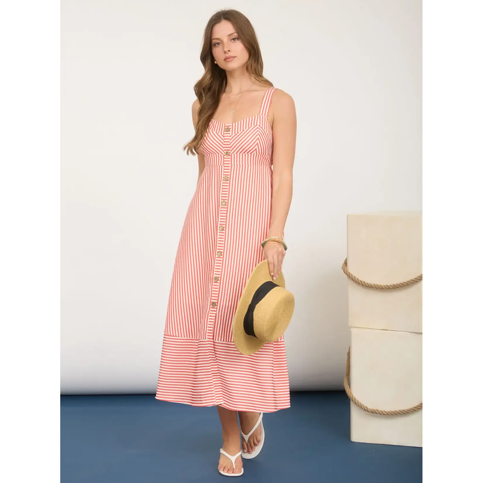 Blu Pepper Stripe Sweetheart Midi-Red