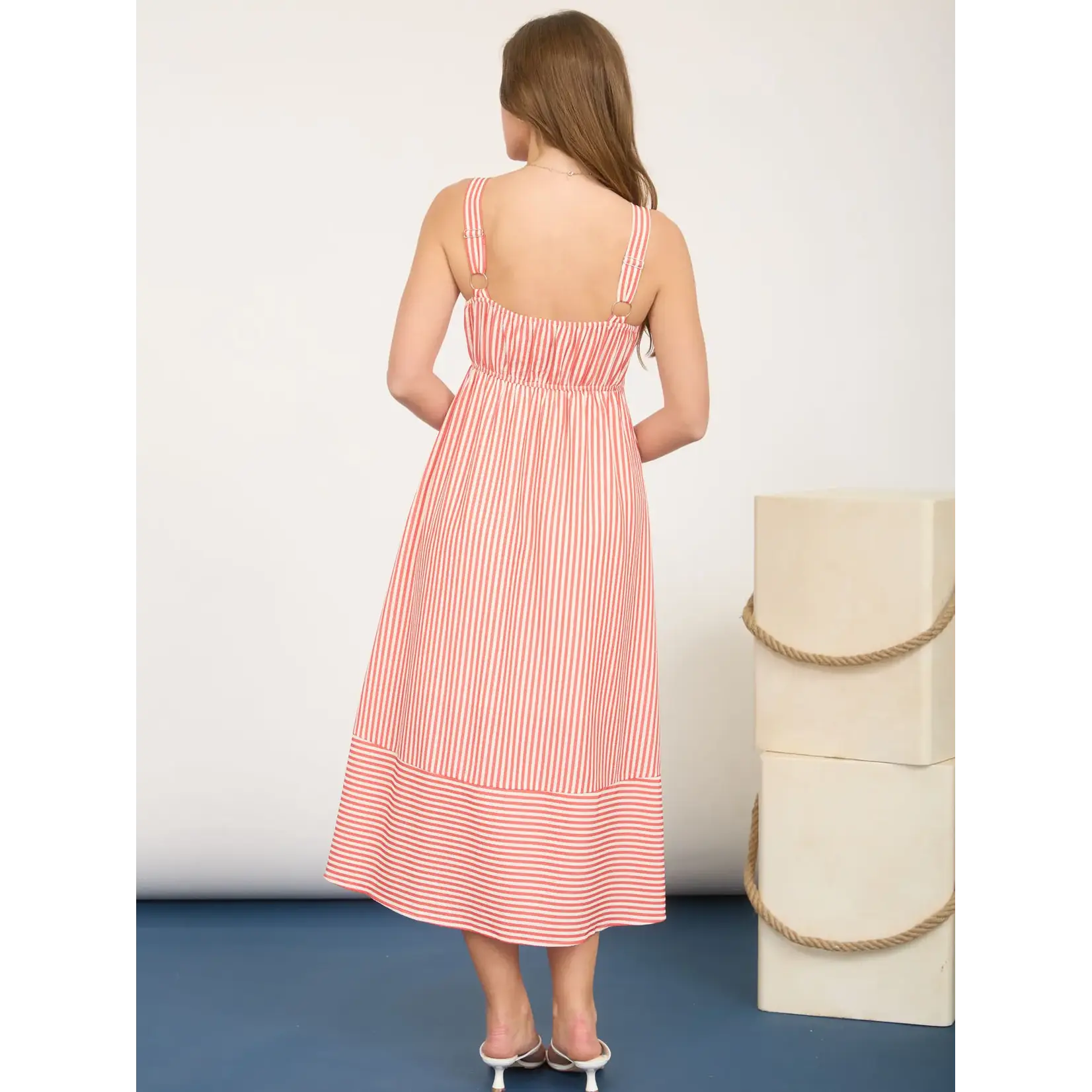 Blu Pepper Stripe Sweetheart Midi-Red