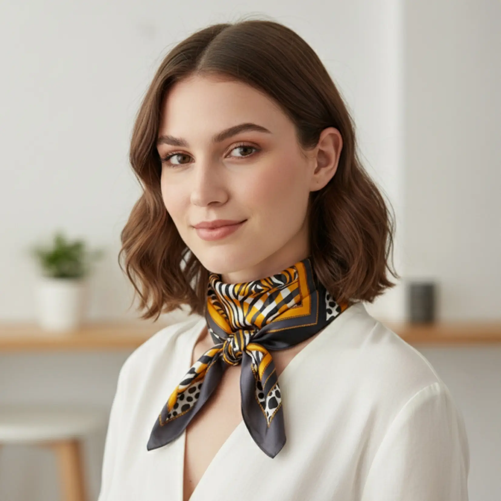 Hana Multi Animal Print Bandana Scarf-Mustard