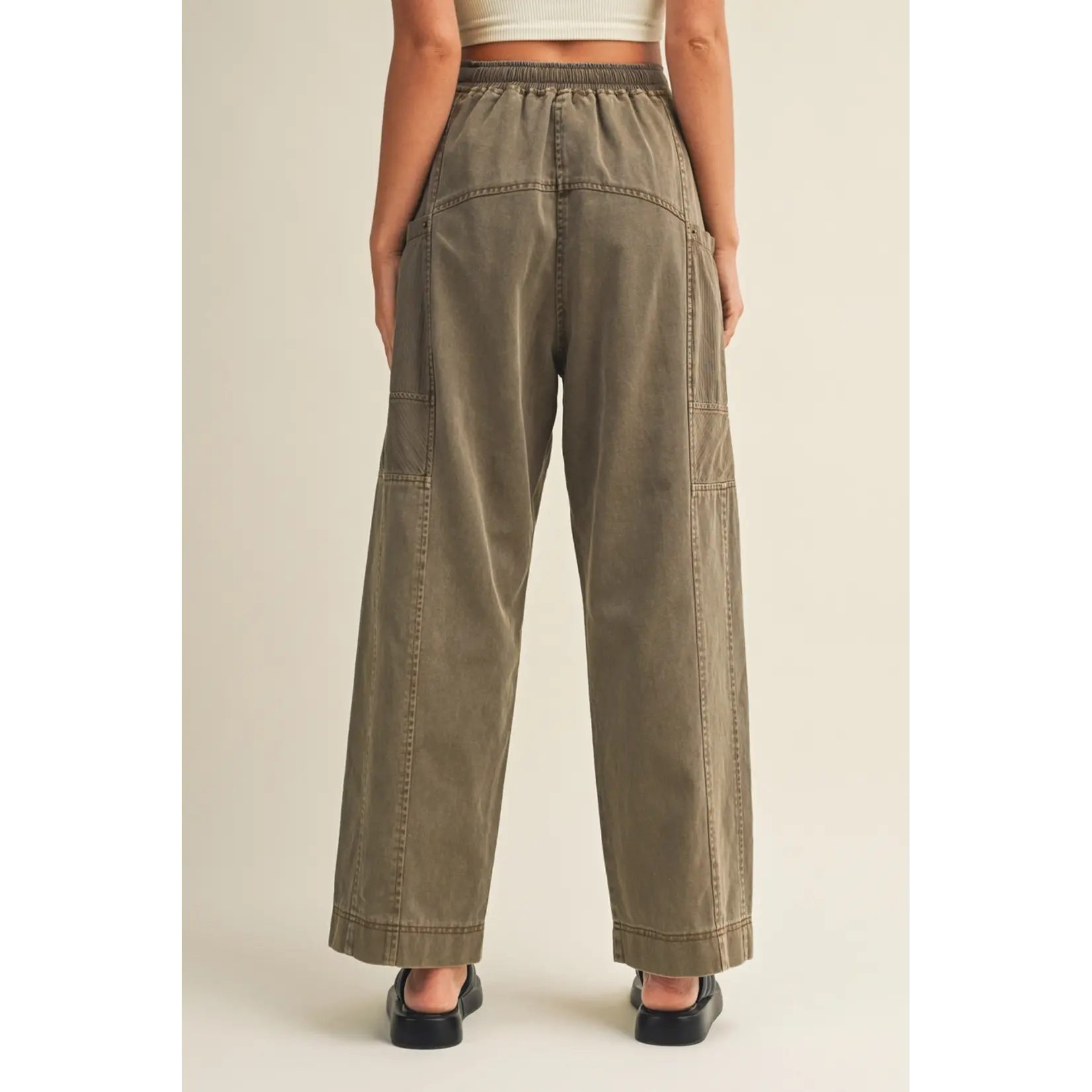 Mustard Seed SIDE POCKET WIDE PANTS-BURNT MOSS