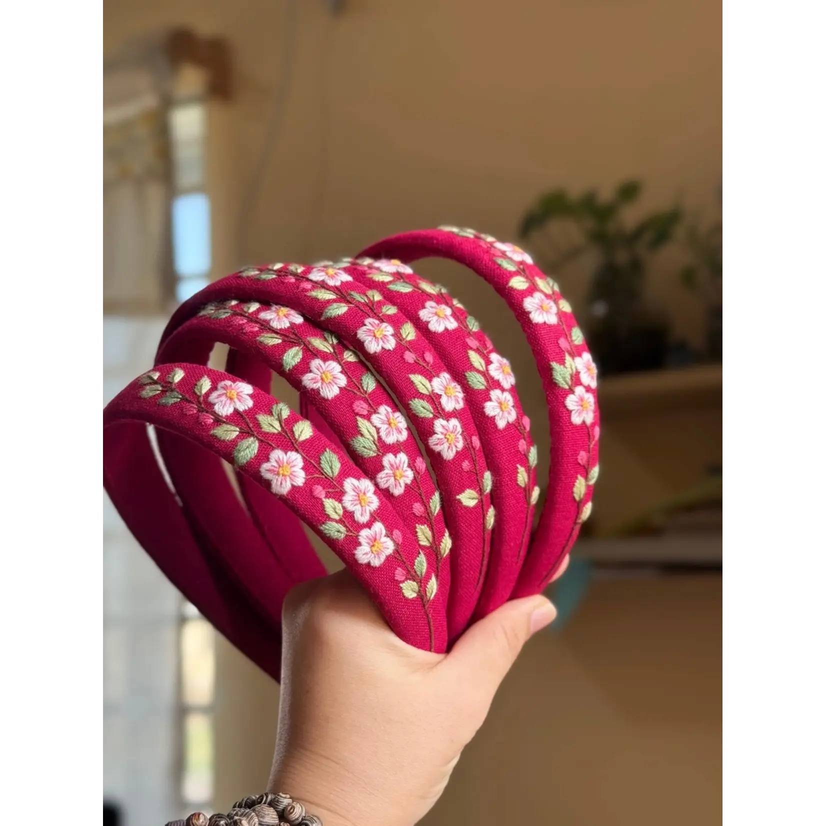 Quince Fables Sunflower Embroidered Headband-Red