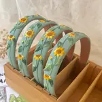 Quince Fables Sunflower Embroidered Headband-Mint Blue