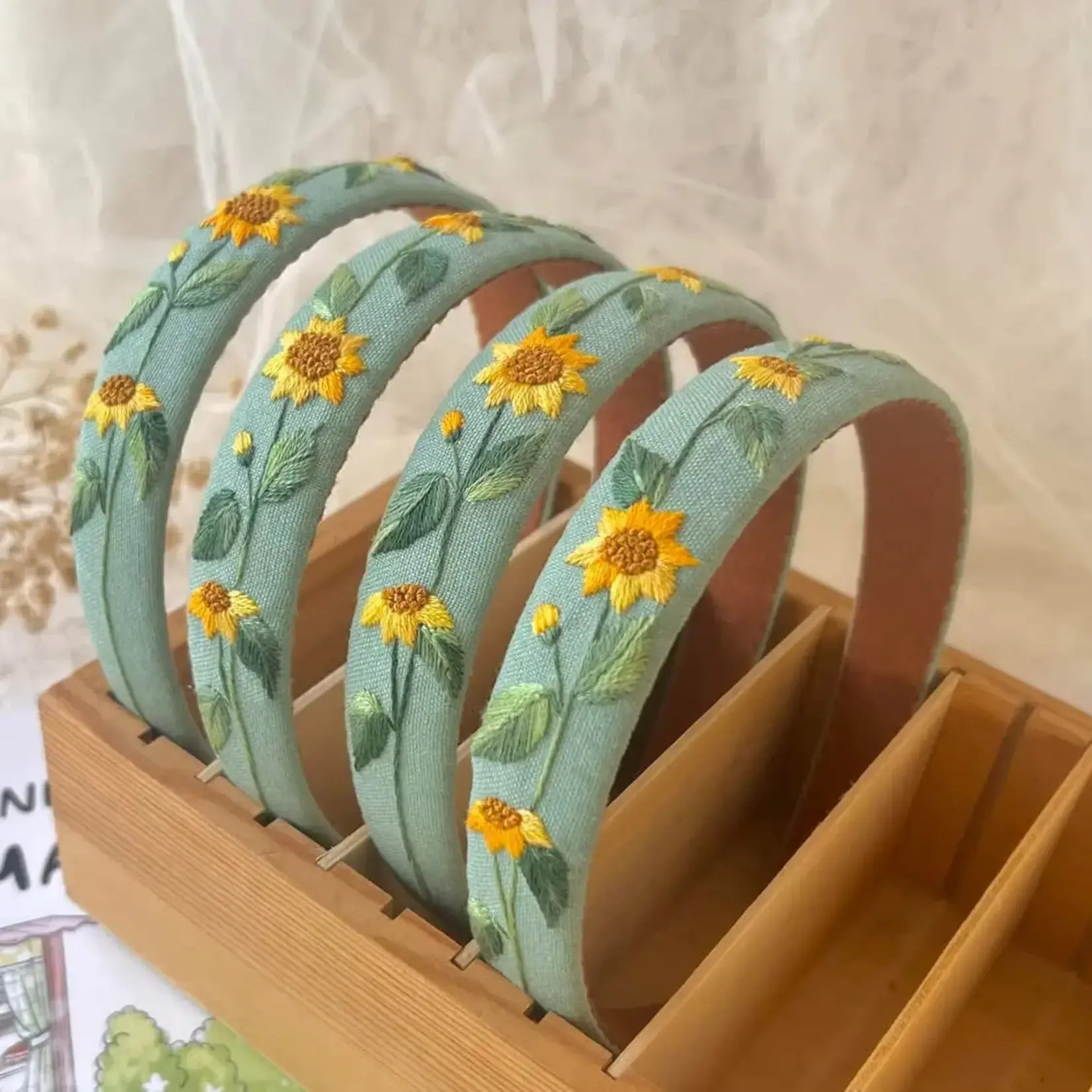 Quince Fables Sunflower Embroidered Headband-Mint Blue