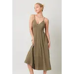 Illa Illa Linen Striped Midi Dress-Olive White