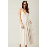 Illa Illa Linen Striped Midi Dress-Natural Black