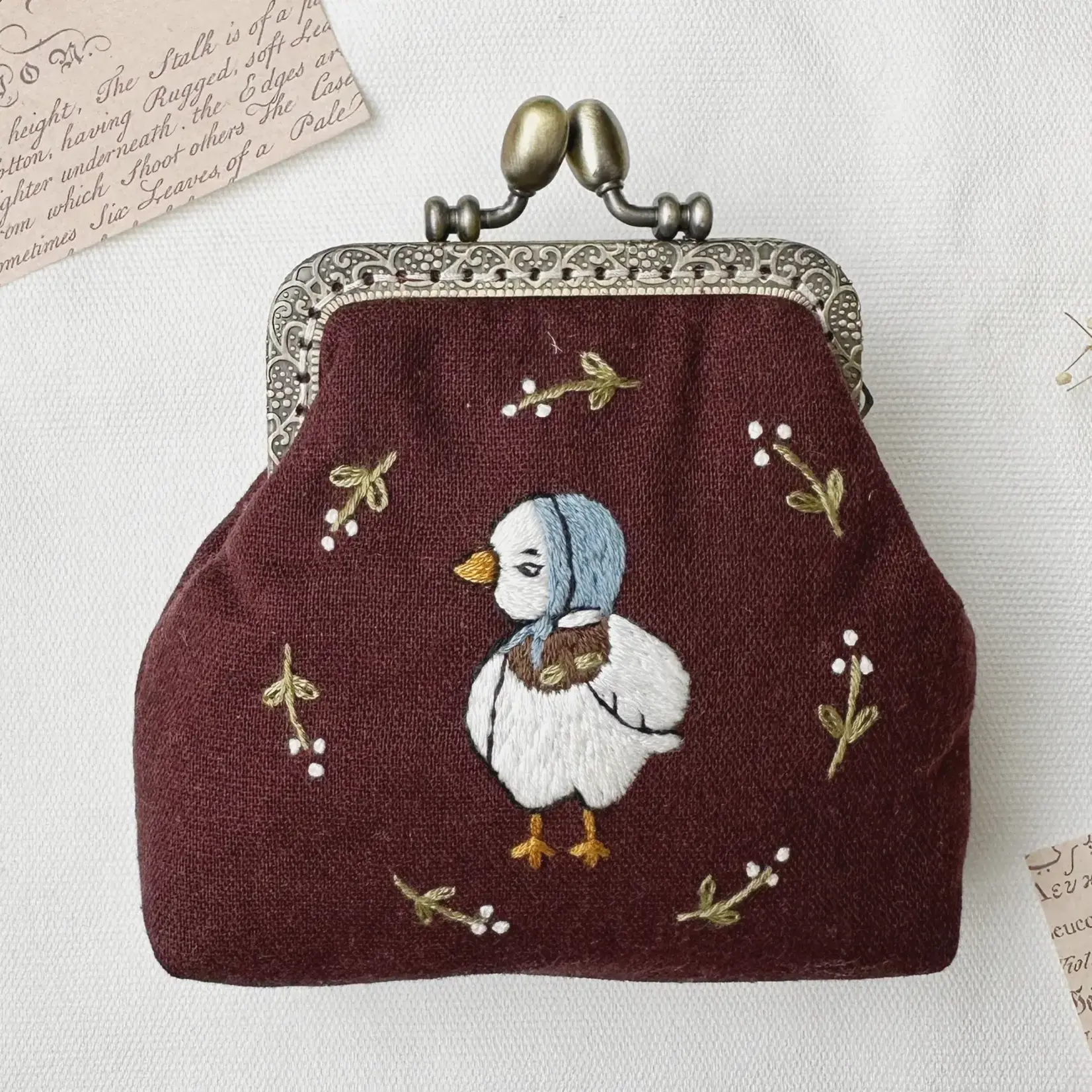 Quince Fables Duck Embroidered Navy Coin Purse