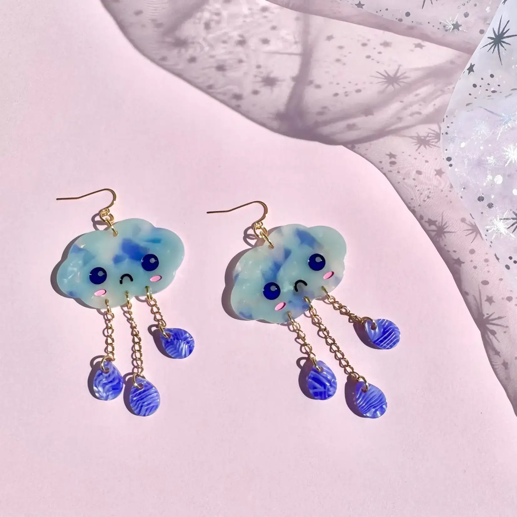 Peach Beast Crying Cloud Dangle Earrings