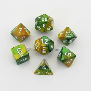 Chessex Dice - 7ct Gemini Gold-Green/Whte