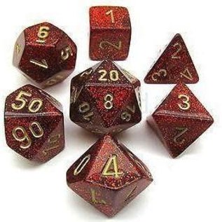 Chessex Dice: Poly 7 Set - Glitter Ruby/Gold
