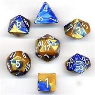 Chessex Dice - Gemini: Poly Blue Gold / White (7)