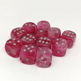 Chessex Dice: D6 16mm - Ghostly Glow Pink/Silver (12)