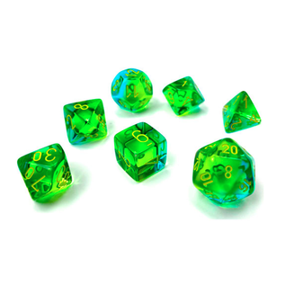 Chessex Dice: Poly 7 Set - Translucent Green Teal/Yellow