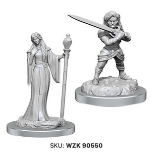 WizKids/NECA Critical Role Unpainted Miniatures: W03 Human Wizard Female & Halfling Holy Warrior Female