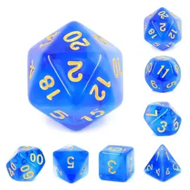 Foam Brain Dice: Poly 7 Set - Blue Silk Transparent
