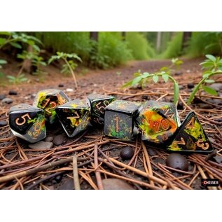 Chessex Dice: Poly 7 Set - Brush Deep Forest / Gold
