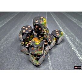 Chessex Dice: Brush 16mm D6 Deep Forest / Gold (12)