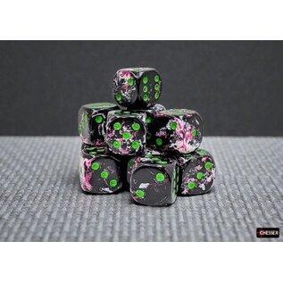 Chessex Dice: Brush 16mm D6 Paintball / Green (12)