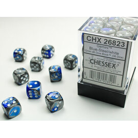 Chessex Dice - Gemini 3: 12mm D6 Blue Silver/White (36)