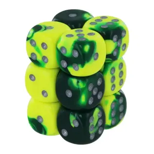 Chessex Dice - Gemini: 16mm D6 Green Yellow / Silver (12)