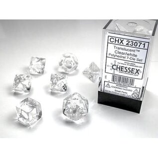 Chessex Dice -Translucent: Poly Clear / White (7) NEW