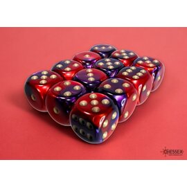 Chessex Dice - Gemini: 16mm D6 Purple Red / Gold (12)