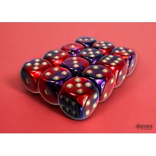 Chessex Dice - Gemini: 16mm D6 Purple Red / Gold (12)