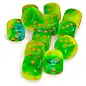Chessex Dice - Gemini: D6 16mm Luminary Plasma Green Teal / Orange (12)