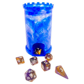 Hymgho Premium Gaming Pocket Citadel Mini Dice Tower: Blue with White (with Mini Dice)